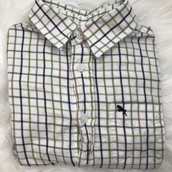 LOGG H&M White Green Plaid Shirt Size 5-6 Button - Picture 3 of 6